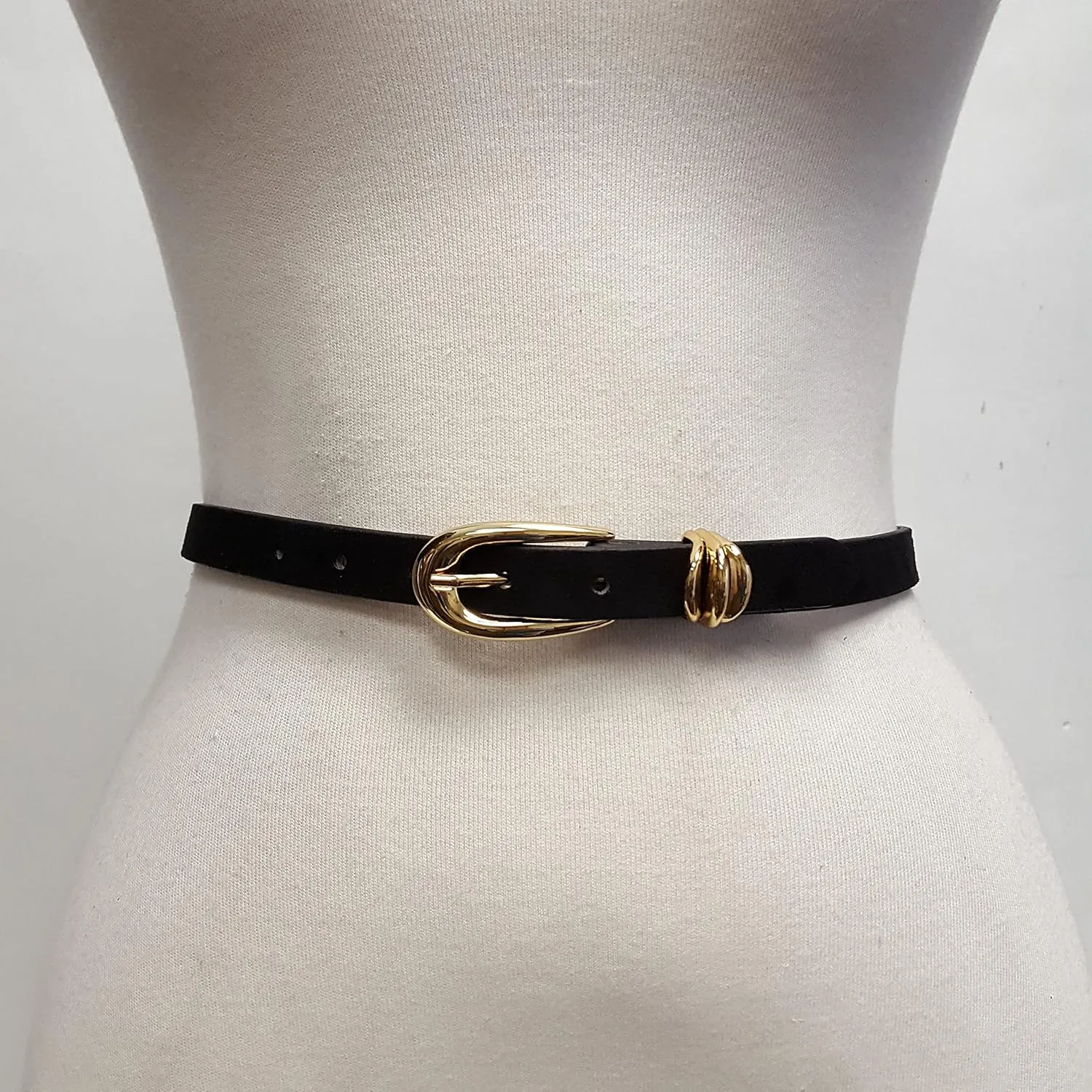 Microfiber Suede Belt w. Classic Skinny Gold Buckle and Loop