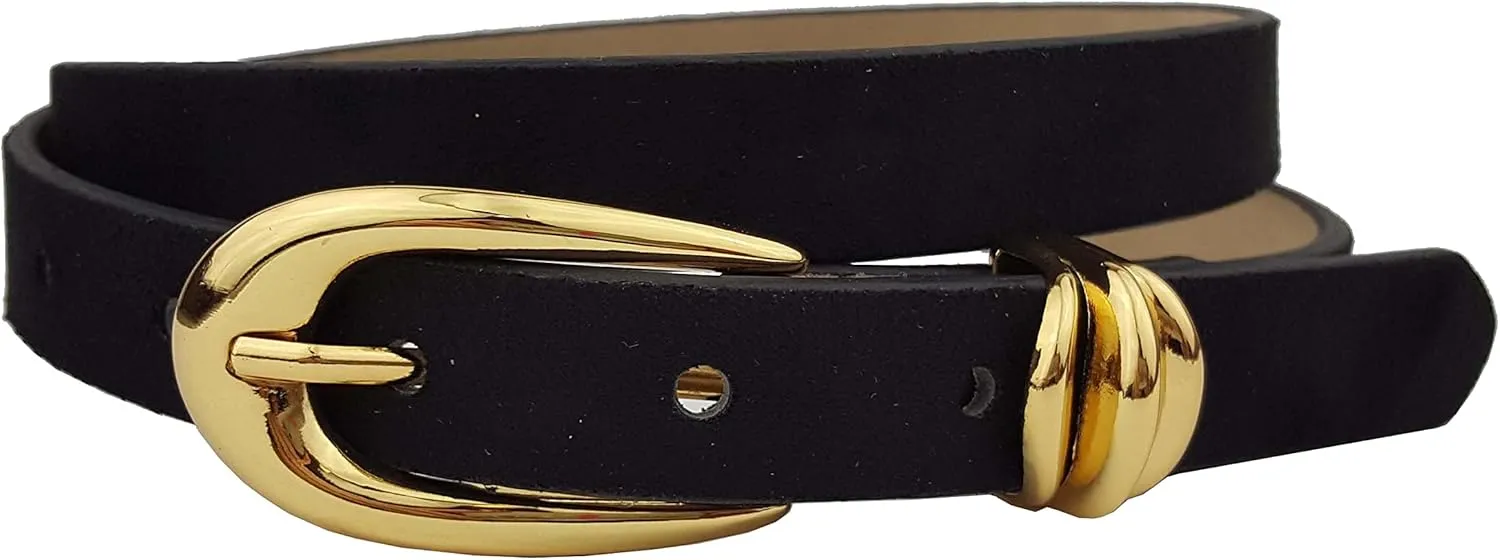 Microfiber Suede Belt w. Classic Skinny Gold Buckle and Loop