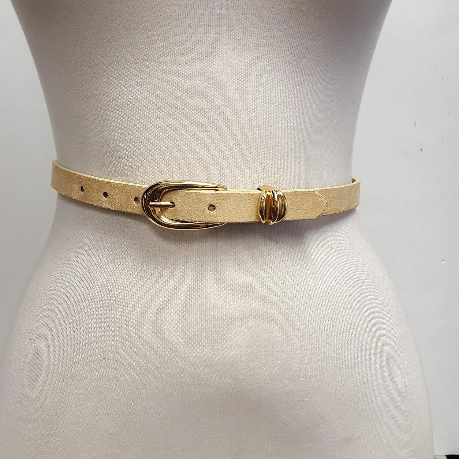Microfiber Suede Belt w. Classic Skinny Gold Buckle and Loop