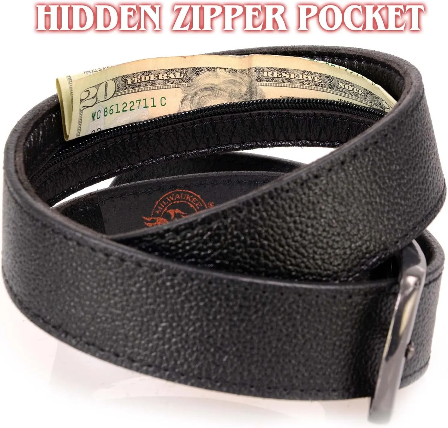 Milwaukee Leather MP7150 Men's Black Genuine Cowhide Leather Money Belt W/Secure Front Buckle for Motorcycle Rider