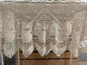 MINDPLUS Hand Crocheted Window Valance Lace Cotton Kitchen Cafe Short Curtain Farmhouse Hollow Window Decoration (Beige, 31" W X 15.7" L)