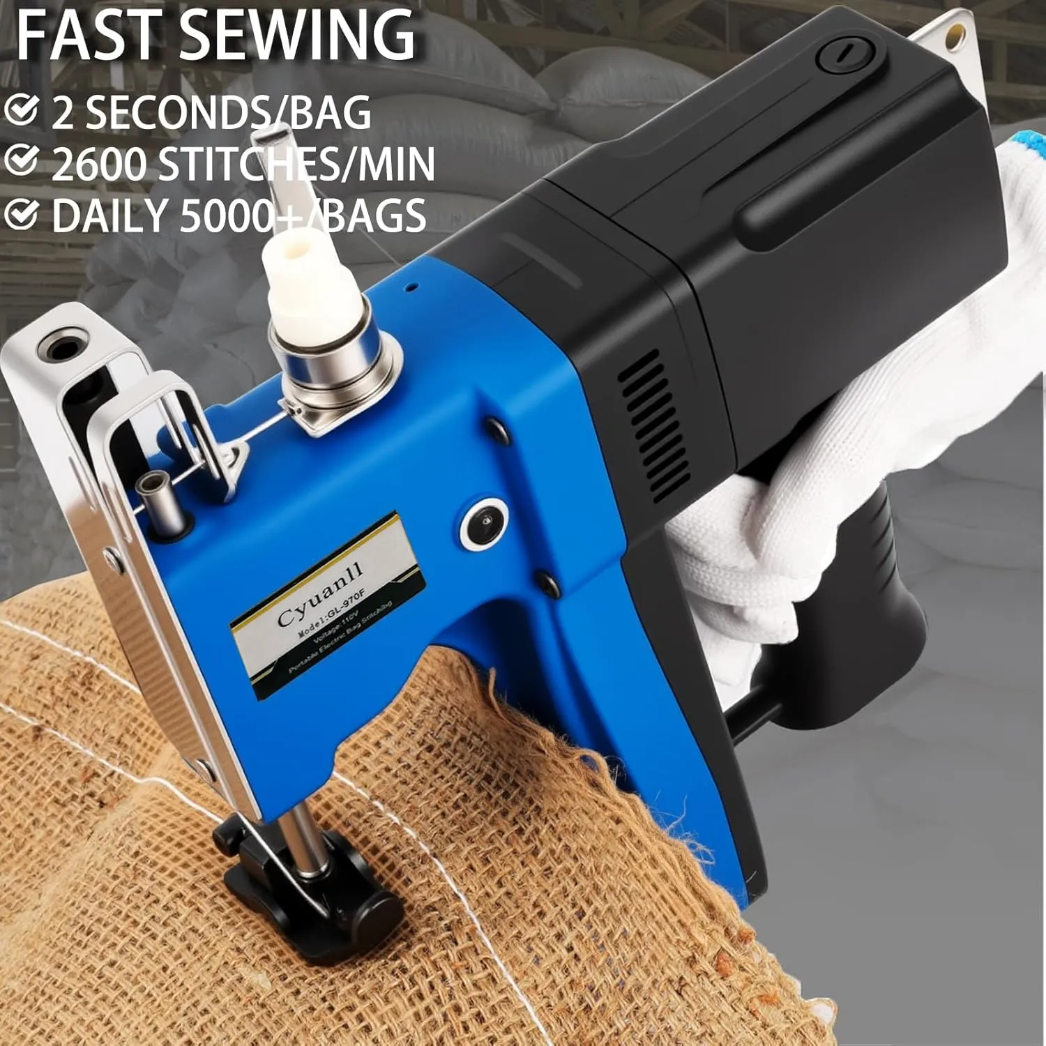Mini Bag Closing Machine-Electric Portable Bag Sewing Machine 2s/bag,Bag Closer Automatic Woven Bag Sewer Packing Machine for Burlap PP Woven Kraft Paper Bag Feed Sacks Rice Bags Seed Bags-Blue
