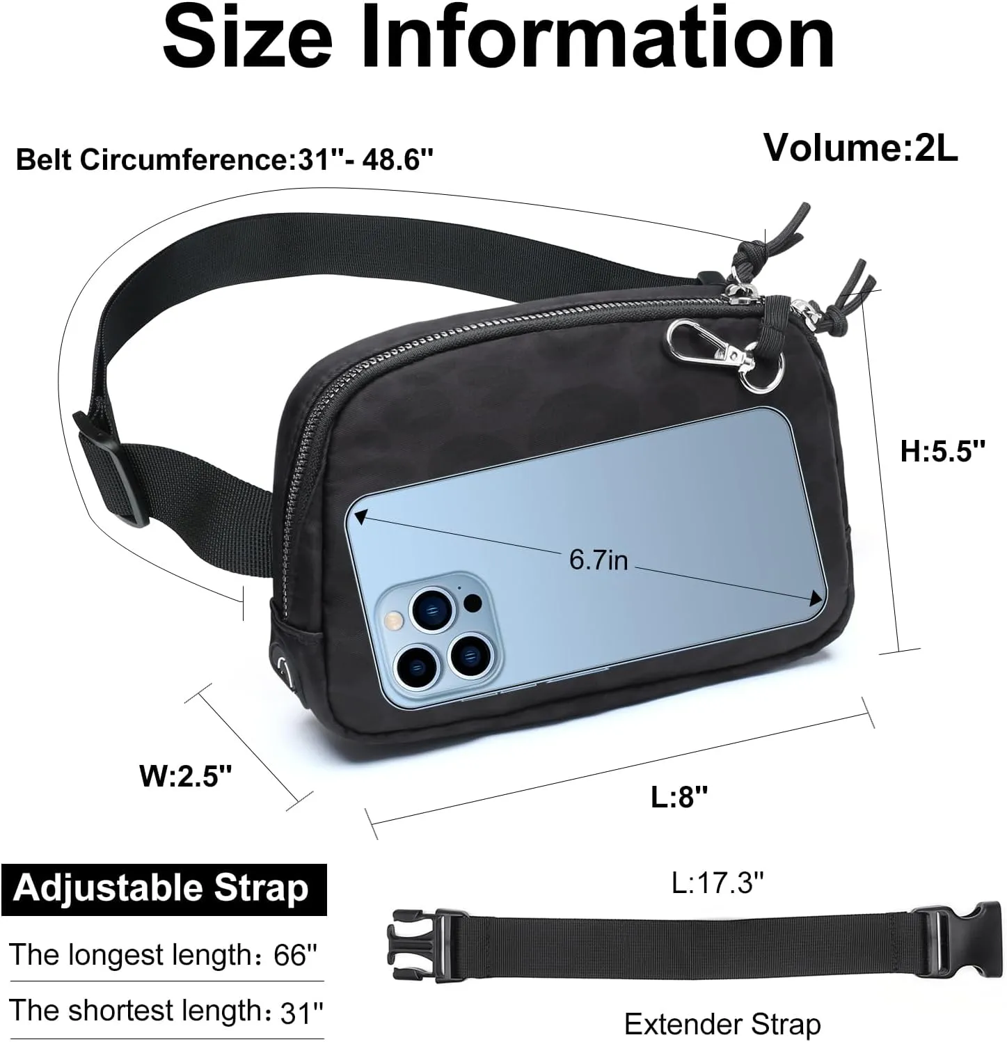 Mini Belt Bag for Women, RFID Small Fanny Pack, Womens Fashion Waist Packs with Extender Strap, Crossbody Bum Bags