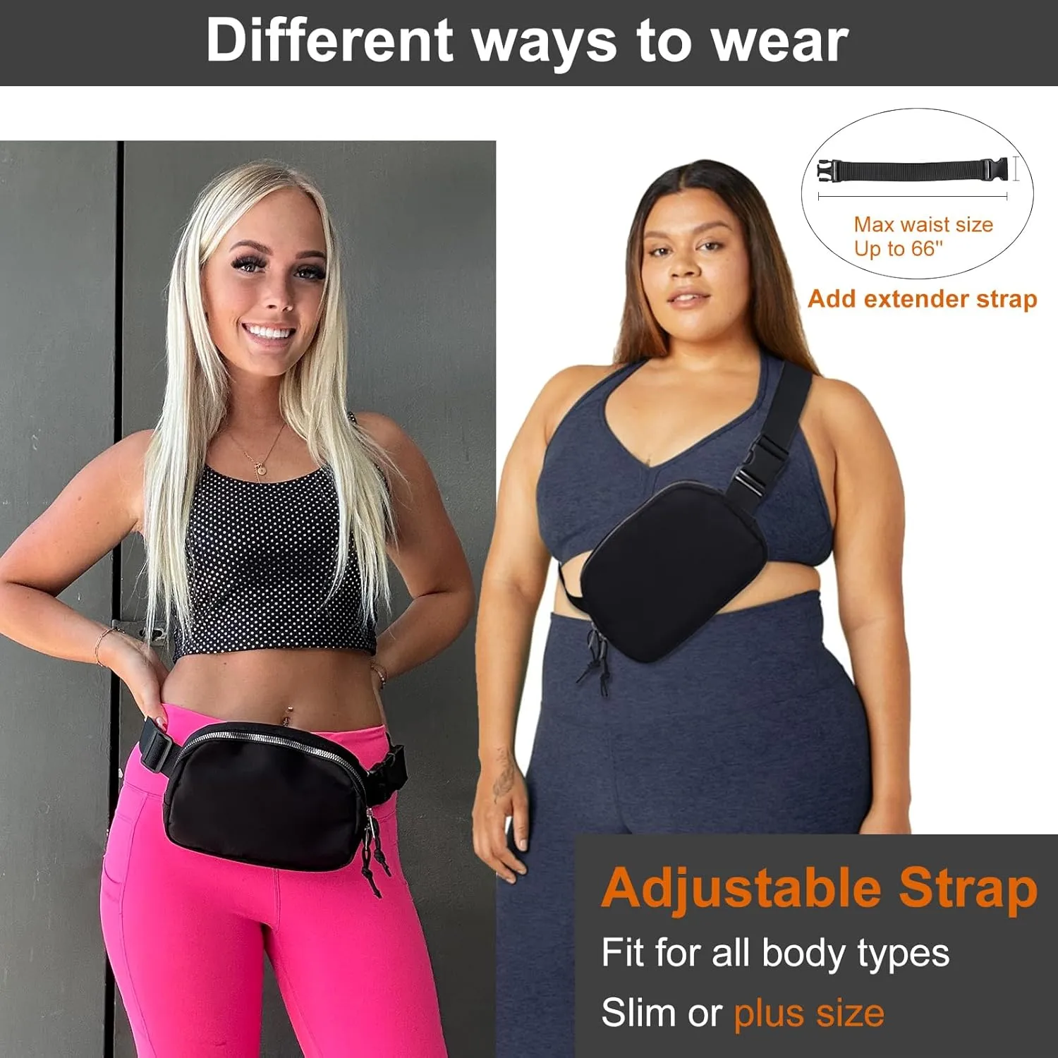 Mini Belt Bag for Women, RFID Small Fanny Pack, Womens Fashion Waist Packs with Extender Strap, Crossbody Bum Bags