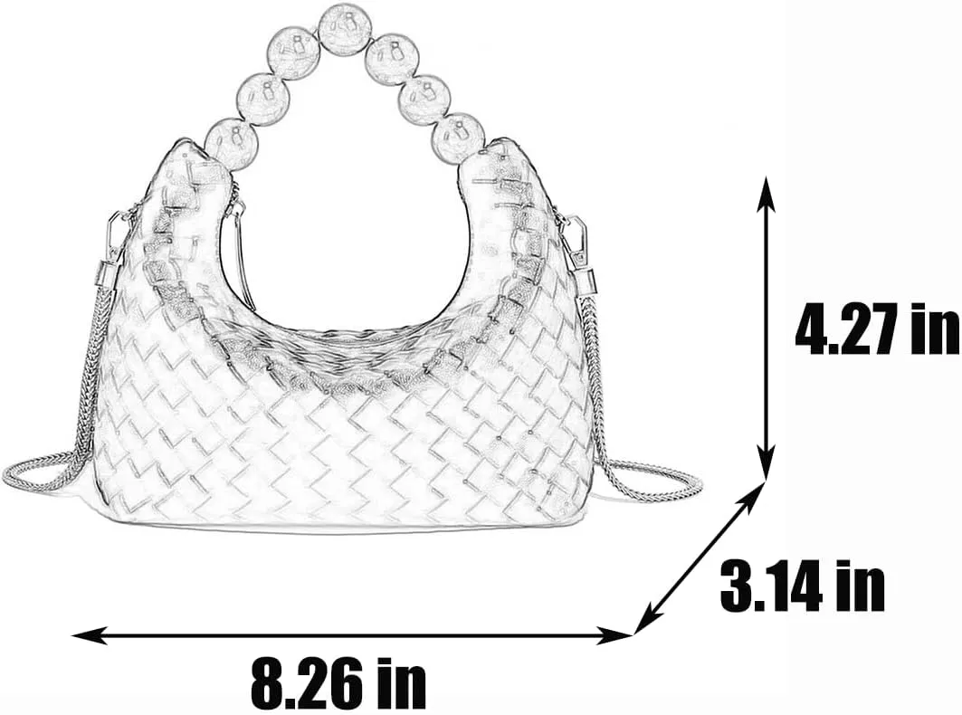 Mini Deluxe Leather Handmade Woven Women's Tote with Beaded Carrying Handle Age Reduced Elegant Chain Crossbody Bag