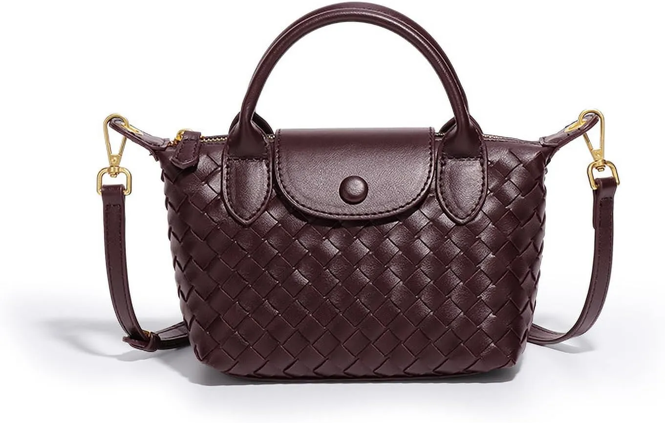 Mini Small Size Braided Luxury Leather Women's top Handle Handbag Fashion Travel Daily Satchel