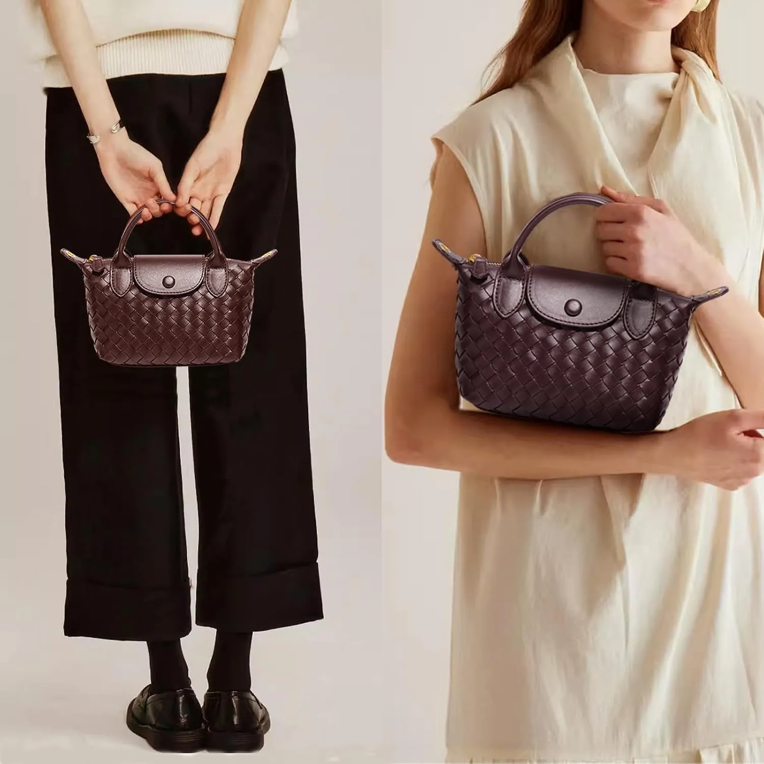 Mini Small Size Braided Luxury Leather Women's top Handle Handbag Fashion Travel Daily Satchel