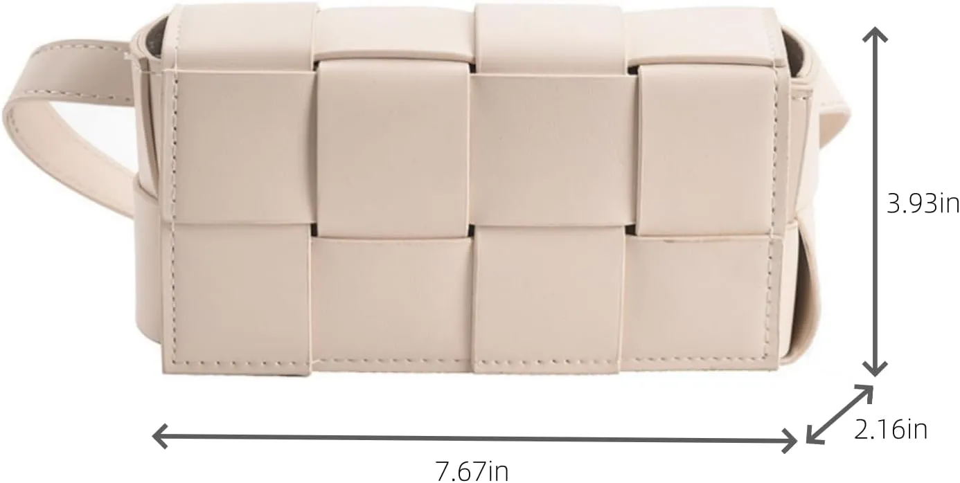 Mini Woven Crossbody Bag for Women, Square Shoulder Handbag Leather Clutch Purse Cute Fanny Packs with Adjustable Belt