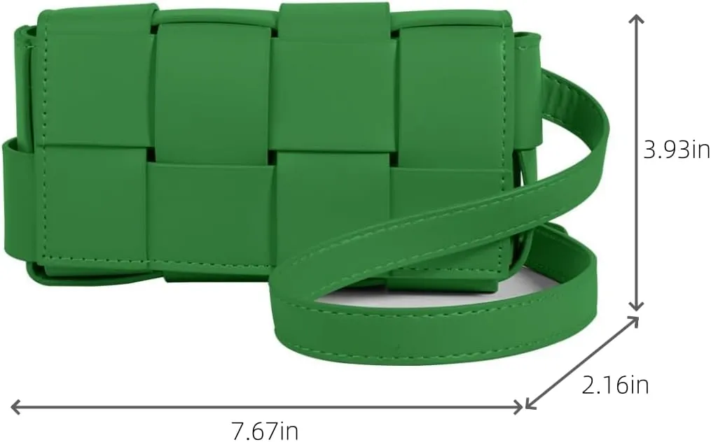 Mini Woven Crossbody Bag for Women, Square Shoulder Handbag Leather Clutch Purse Cute Fanny Packs with Adjustable Belt