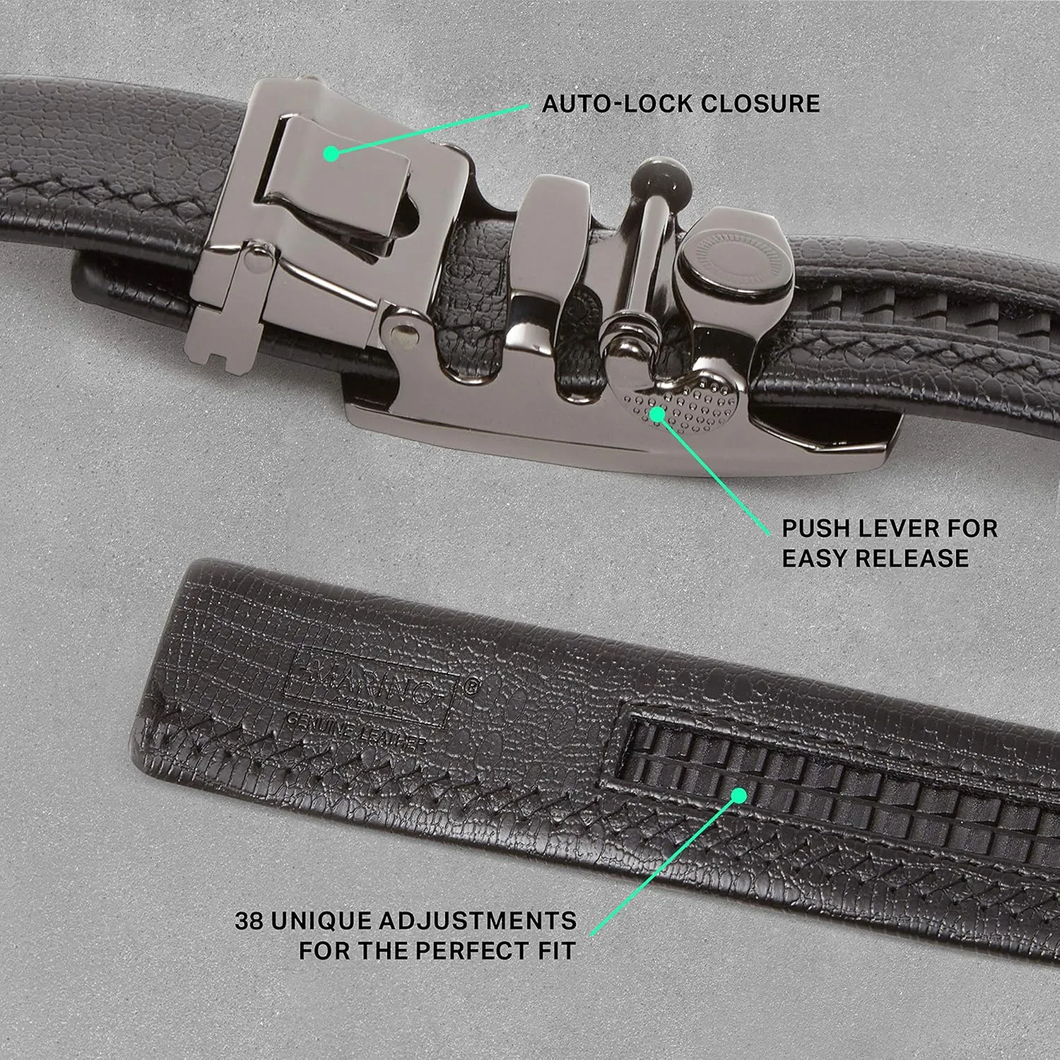 Mio Marino Classic Ratchet Belt - Premium Leather - 1.38 Wide - Adjustable Buckle