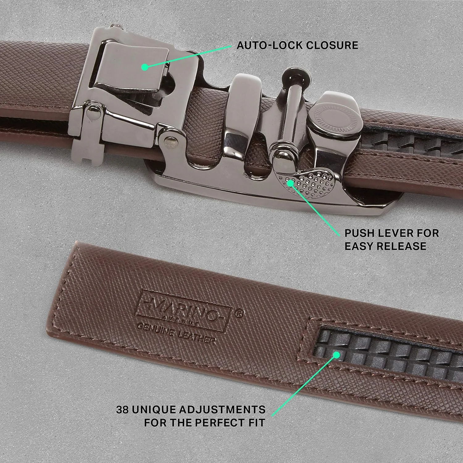 Mio Marino Classic Ratchet Belt - Premium Leather - 1.38 Wide - Adjustable Buckle