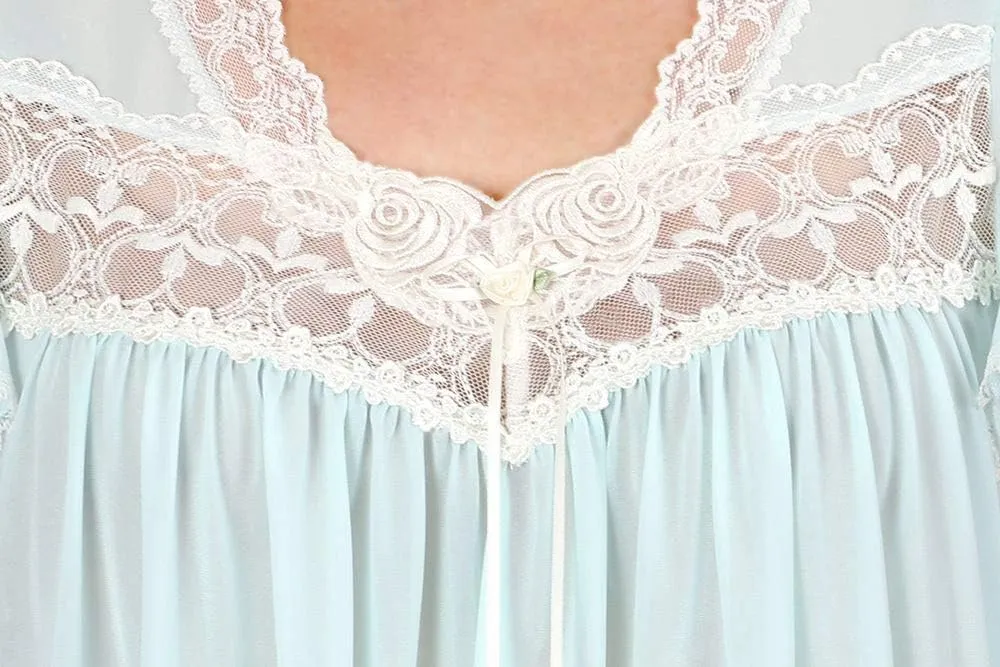 Miss Elaine Silk Essence Nightgown - Long Silky & Sheer Tricot Gown with Flutter Sleeves