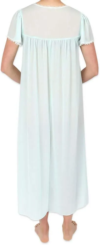 Miss Elaine Silk Essence Nightgown - Long Silky & Sheer Tricot Gown with Flutter Sleeves