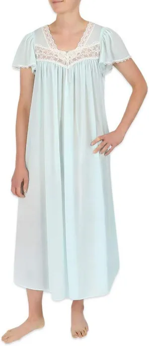 Miss Elaine Silk Essence Nightgown - Long Silky & Sheer Tricot Gown with Flutter Sleeves