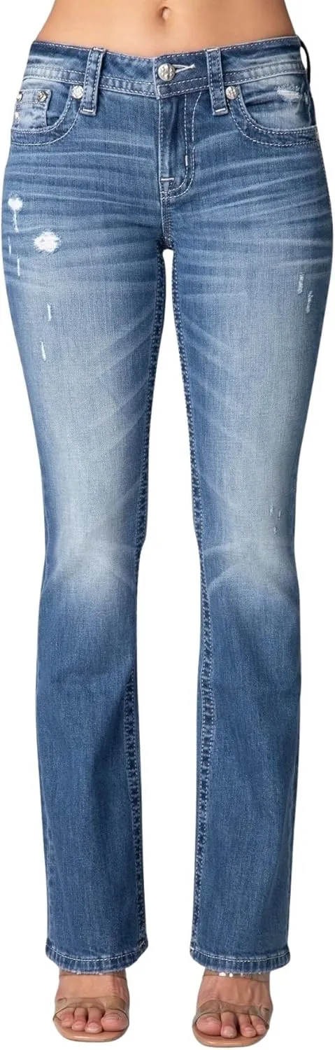 Miss Me Women's Byzantine Cross Mid-Rise Bootcut Jeans