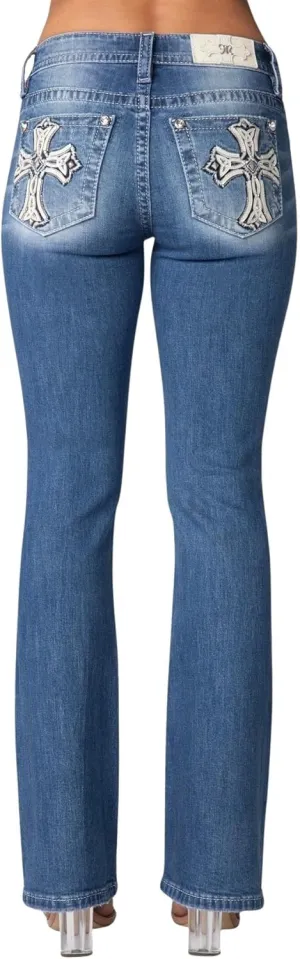 Miss Me Women's Byzantine Cross Mid-Rise Bootcut Jeans