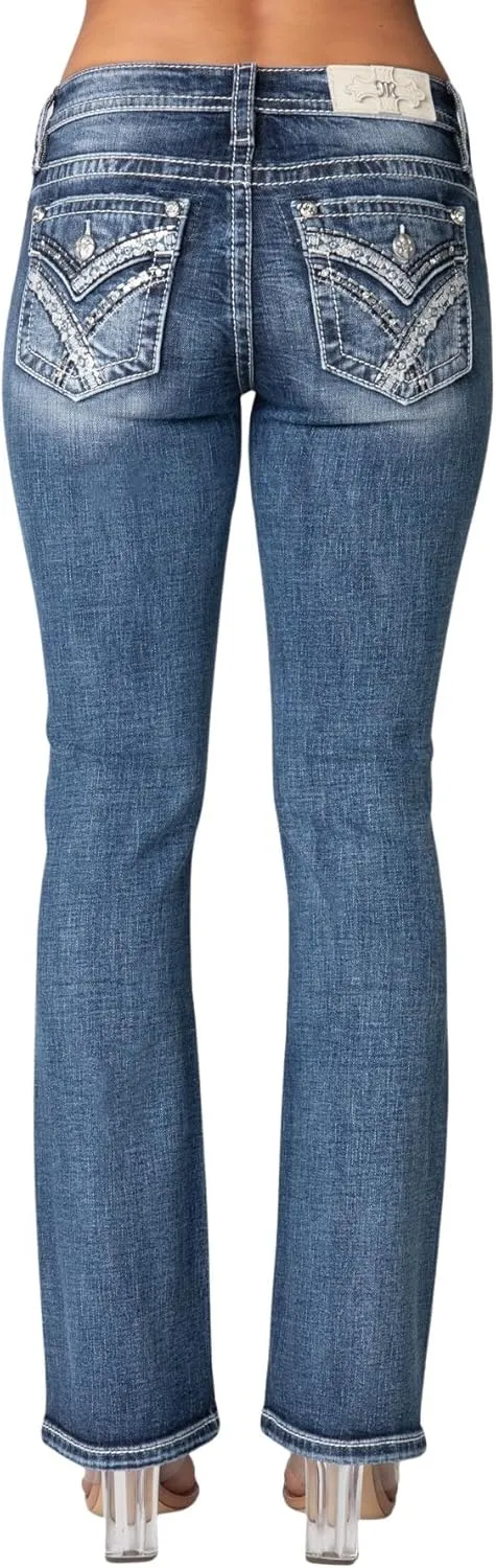Miss Me Women's Winter Lace Faux Flap Pocket Mid-Rise Bootcut Jeans