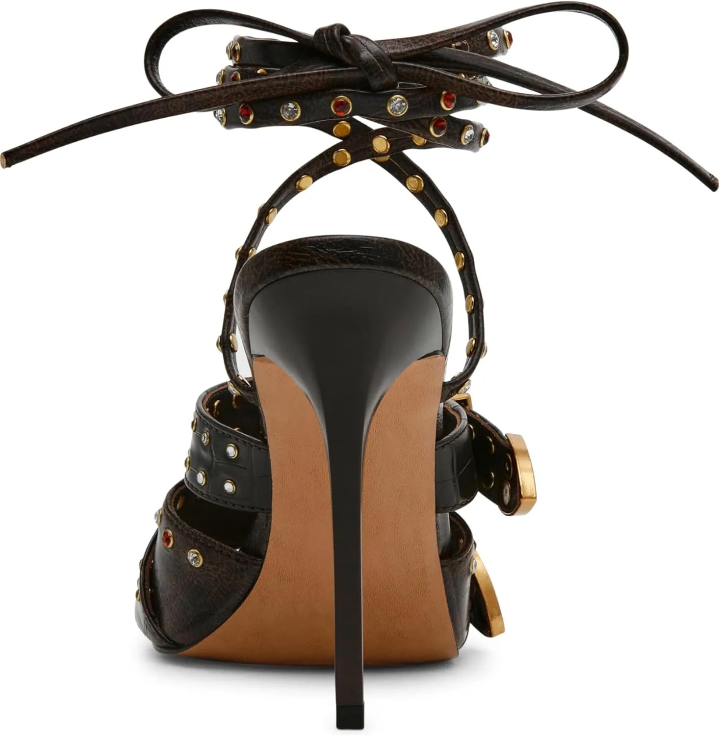 MissHeel Gold Belt Lace Up High Heels with Jewels Sexy Pointed Toe
