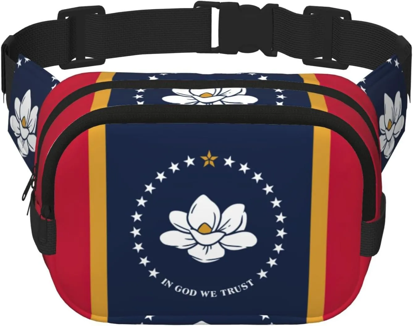 Mississippi State Flag Print Fashion Waist Packs Square Layer Waist Bag Black Belt Bag with Adjustable Strap