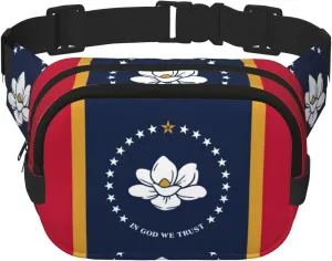 Mississippi State Flag Print Fashion Waist Packs Square Layer Waist Bag Black Belt Bag with Adjustable Strap