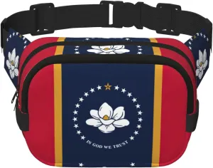 Mississippi State Flag Print Square Double Layer bag Waist Bag Trendy Pack Travel Bag with Adjustable Bel