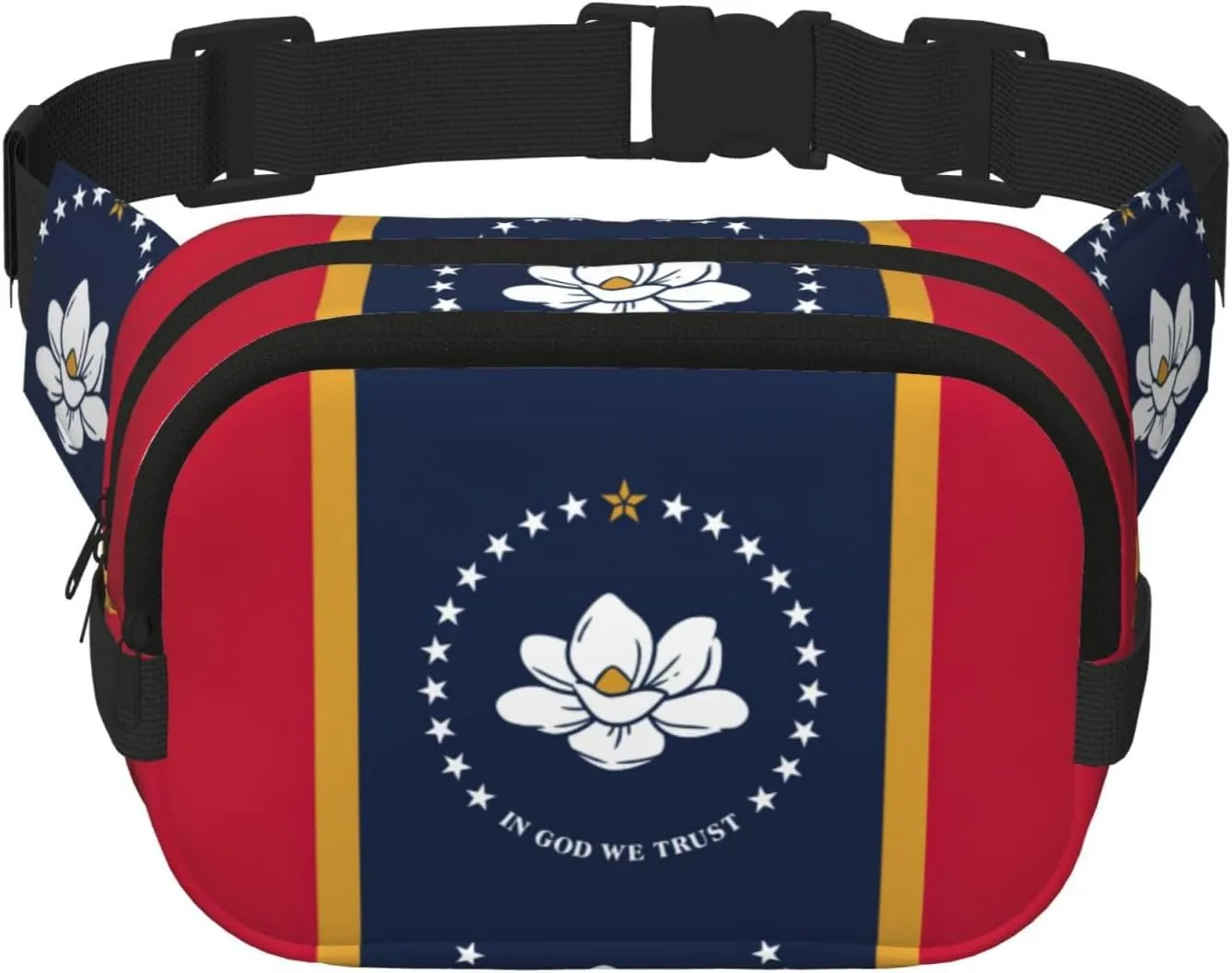 Mississippi State Flag Print Square Double Layer bag Waist Bag Trendy Pack Travel Bag with Adjustable Bel