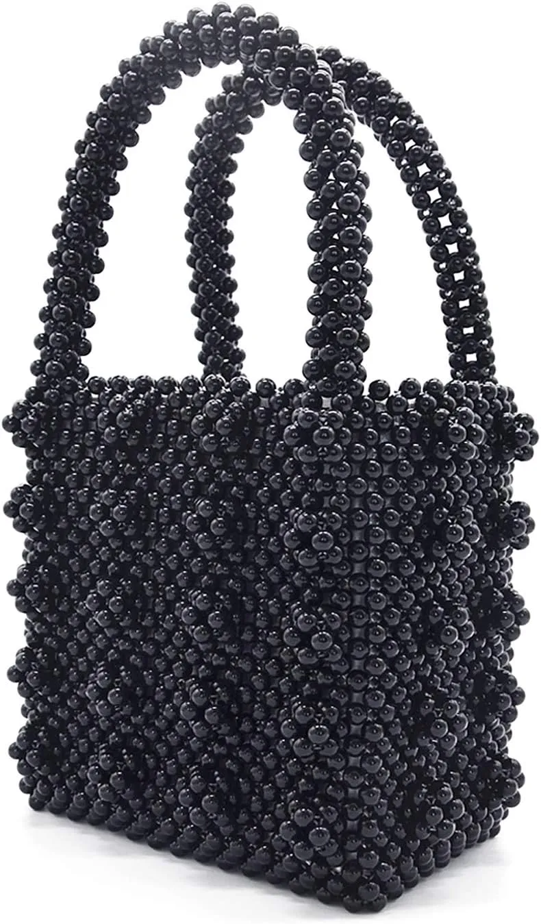 Miuco Womens Beaded Handbags Handmade Weave Crystal Pearl Tote Bags