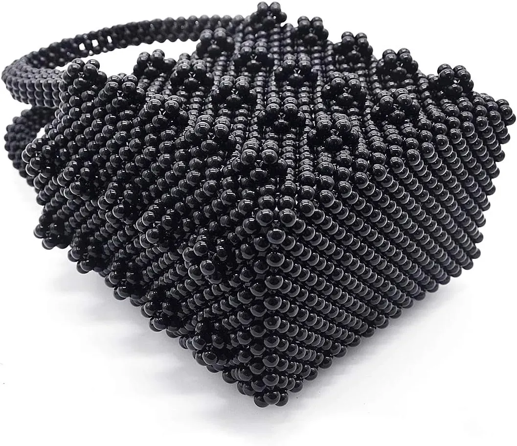 Miuco Womens Beaded Handbags Handmade Weave Crystal Pearl Tote Bags
