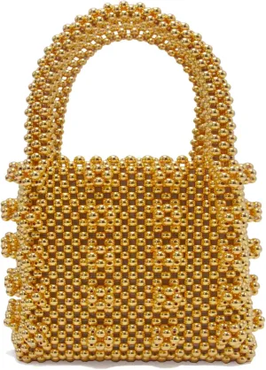 Miuco Womens Beaded Handbags Handmade Weave Crystal Pearl Tote Bags