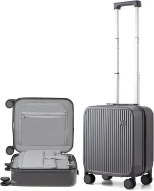 mixi Carry on Luggage 16 Inch Underseat Hardshell PC Suitcase with Spinner Wheels TSA Lock for Travel, Rock Grey