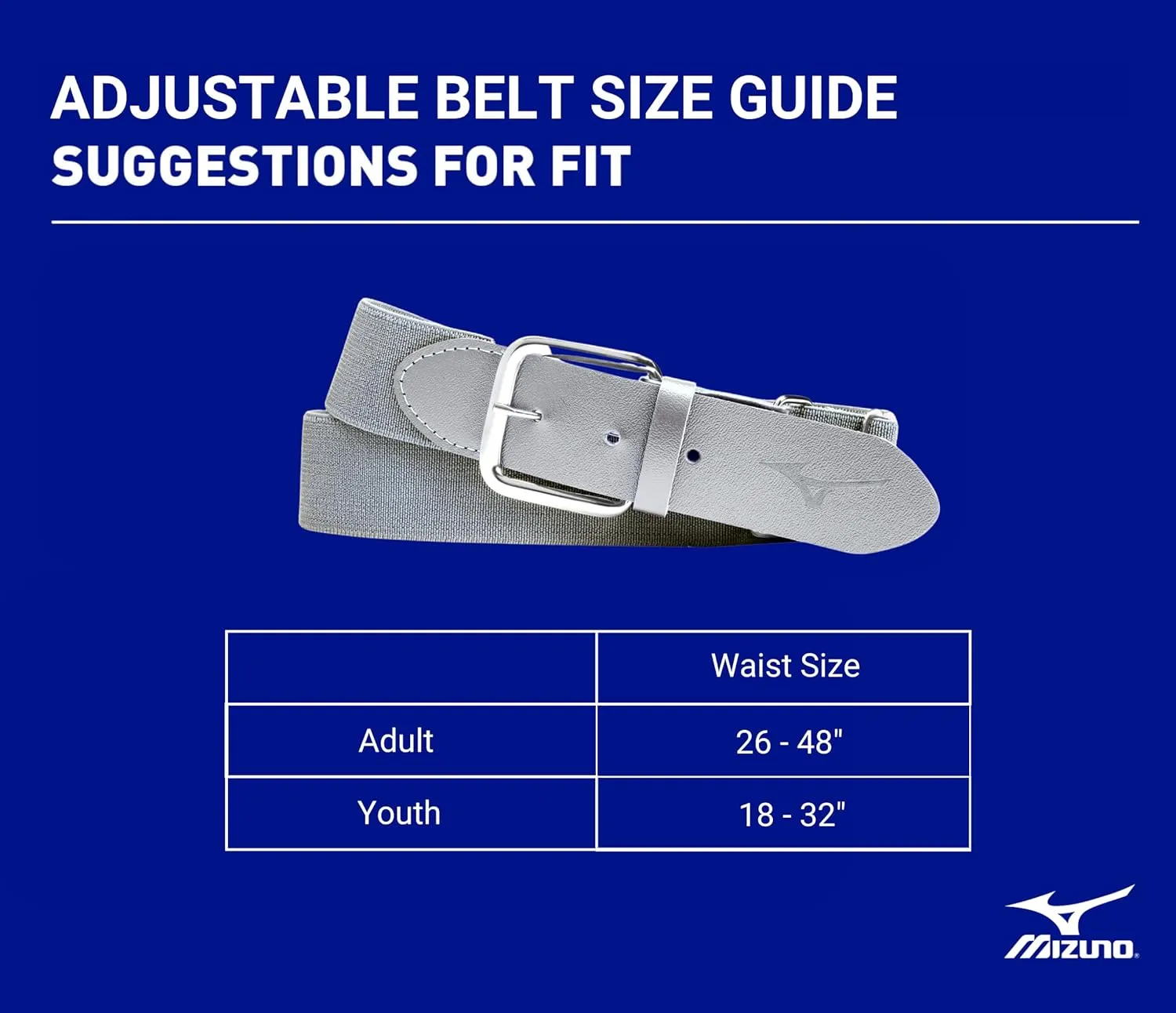 Mizuno Classic Elastic Baseball/Softball Belt | Youth and Adult