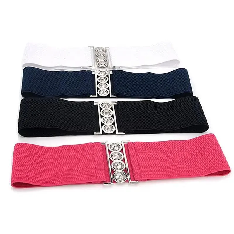 Modern Wide Fabric Strap Silver Metal Buckle Belts For Women Trendy Fashion Stretchable Classic Belts
