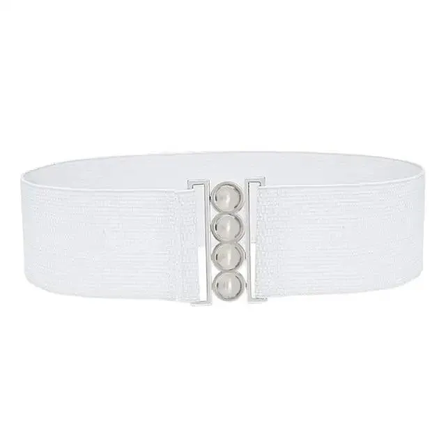 Modern Wide Fabric Strap Silver Metal Buckle Belts For Women Trendy Fashion Stretchable Classic Belts