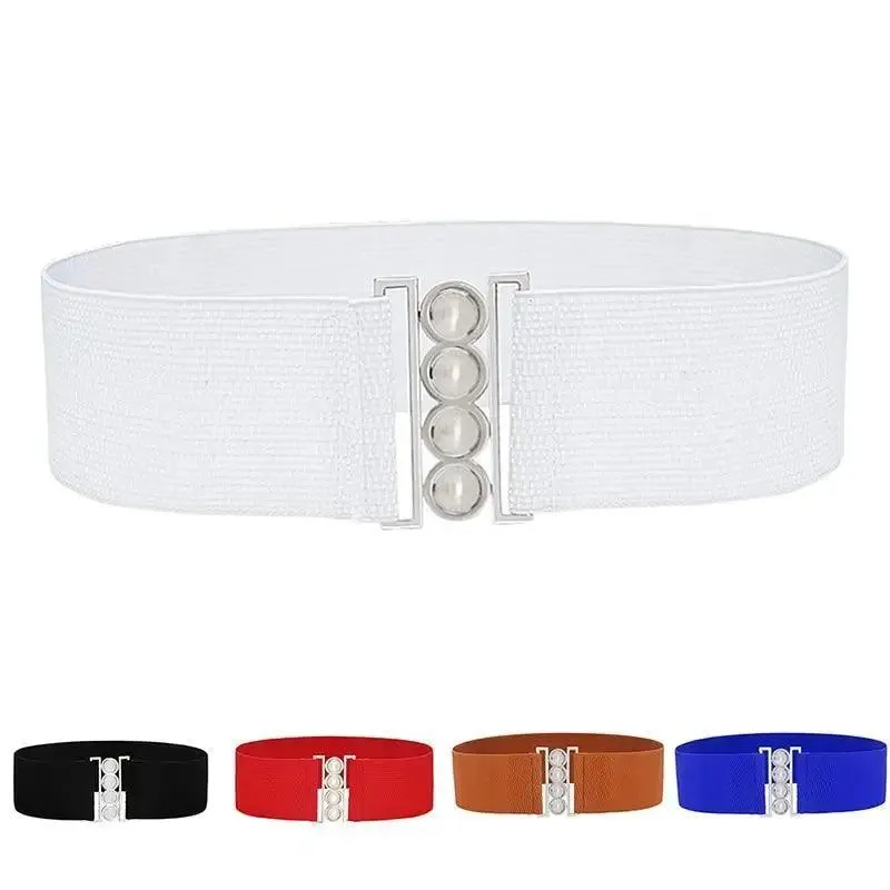 Modern Wide Fabric Strap Silver Metal Buckle Belts For Women Trendy Fashion Stretchable Classic Belts