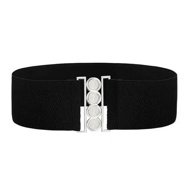 Modern Wide Fabric Strap Silver Metal Buckle Belts For Women Trendy Fashion Stretchable Classic Belts