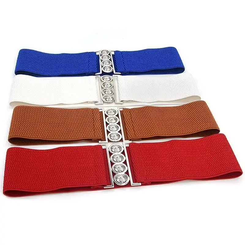Modern Wide Fabric Strap Silver Metal Buckle Belts For Women Trendy Fashion Stretchable Classic Belts