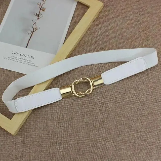 Modern Wide Fabric Strap Silver Metal Buckle Belts For Women Trendy Fashion Stretchable Classic Belts