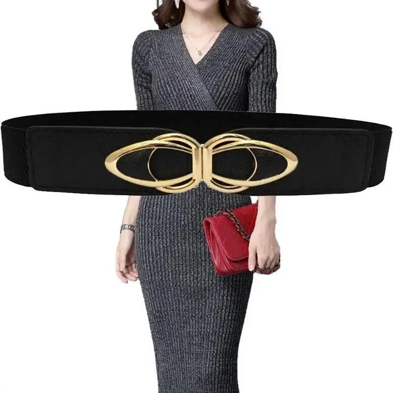 Modern Wide Fabric Strap Silver Metal Buckle Belts For Women Trendy Fashion Stretchable Classic Belts