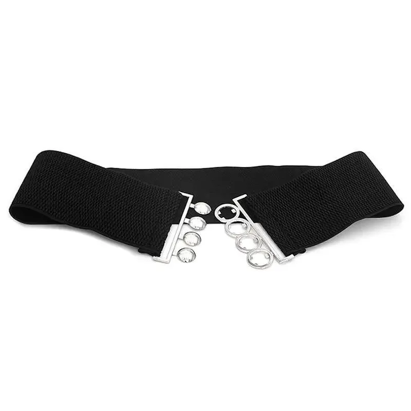 Modern Wide Fabric Strap Silver Metal Buckle Belts For Women Trendy Fashion Stretchable Classic Belts