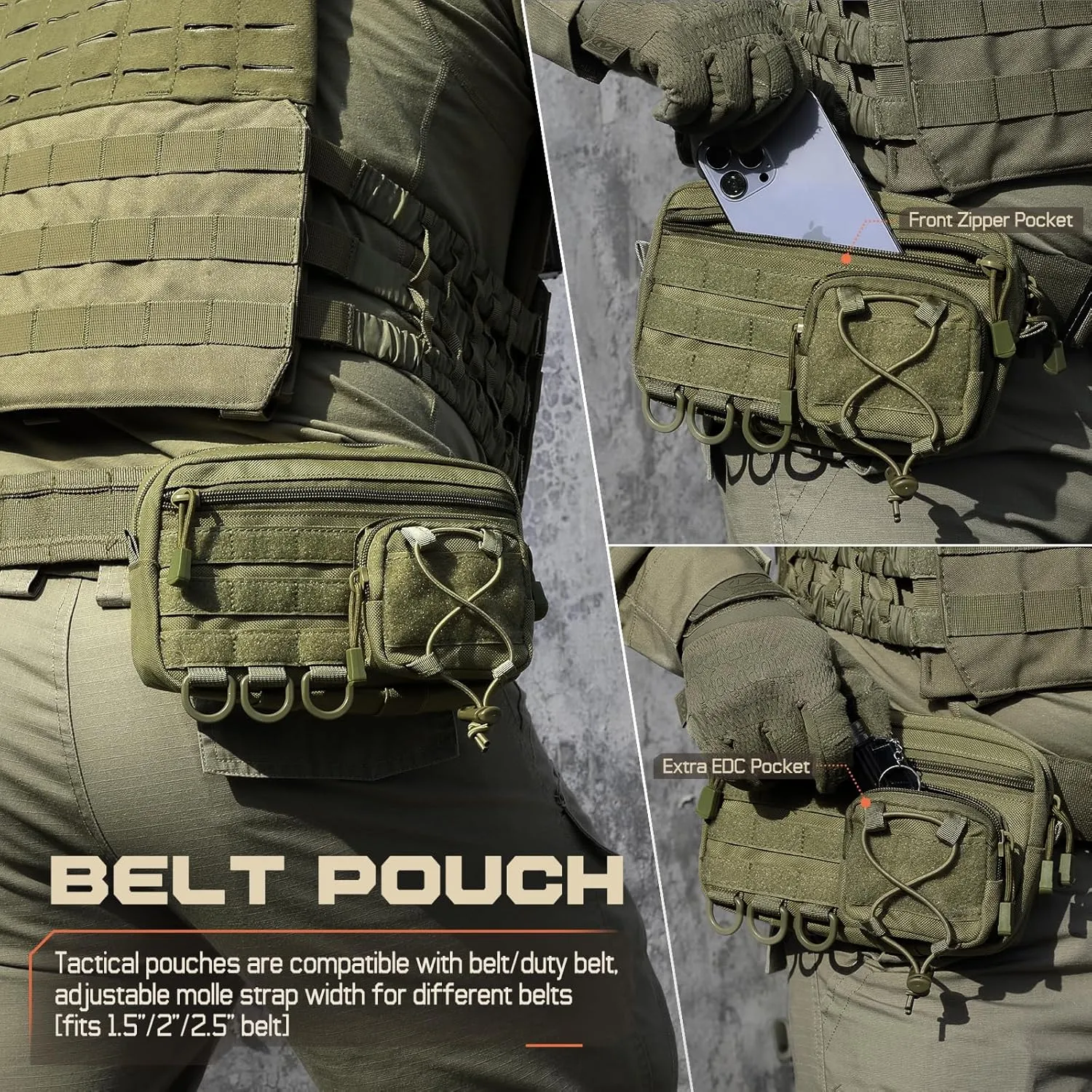 Molle Admin Pouch for Tactical Backpack, EDC Tool Pouch Organizer, Tactical Admin Pouch Molle, Belt Zipper Utility Waist Bag, Horizontal Phone Pouch with US Flag Patch