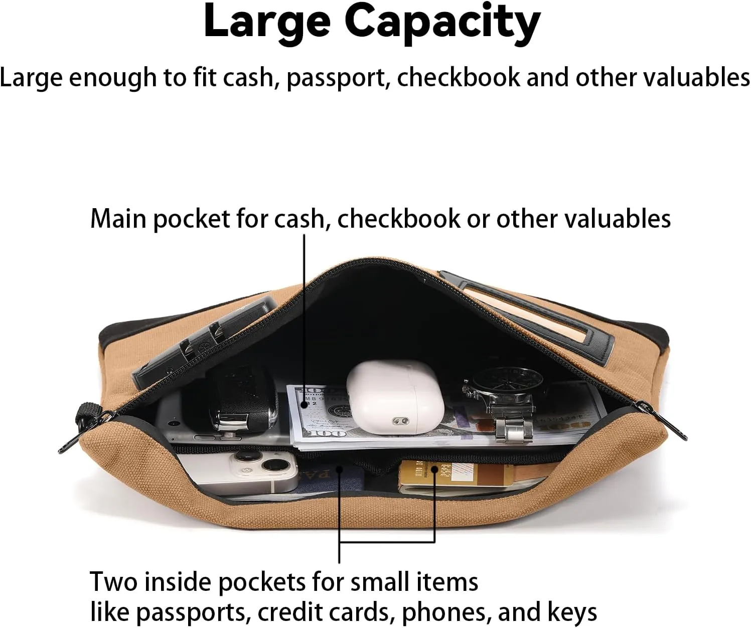 Money Bag with Lock, 11.8 x 7.9 Inches Durable Canvas Cash Pouch Bank Bag for Cash, Passports, Notary Supplies, Medicine, Valuable Storage, Orange
