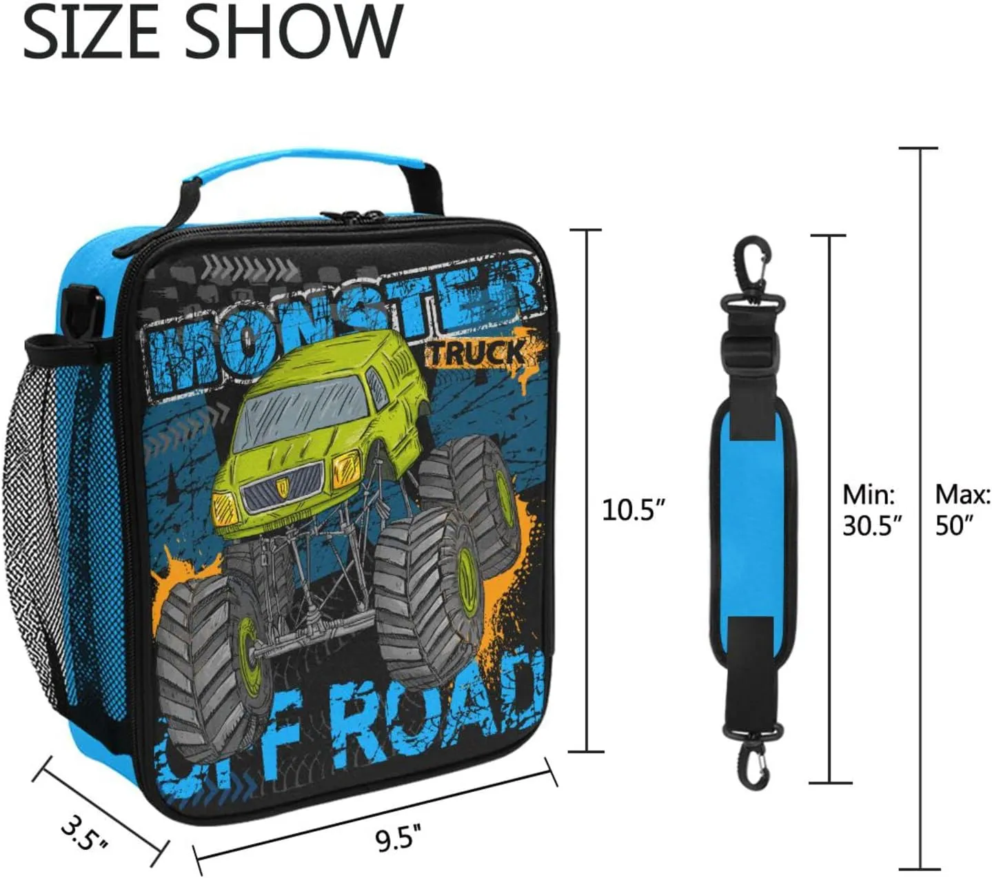 Monster Truck Kids Lunch Box for Boys Girls Insulated Lunch Box Reusable Lunch Tote Kit for School Travel