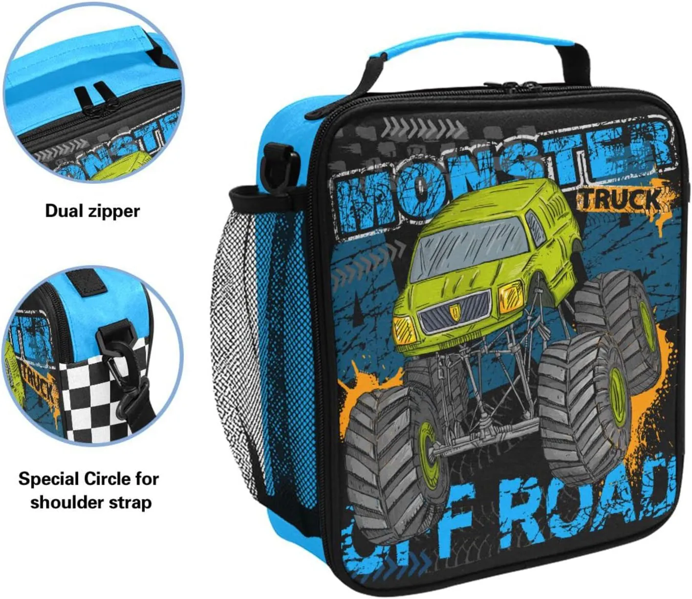 Monster Truck Kids Lunch Box for Boys Girls Insulated Lunch Box Reusable Lunch Tote Kit for School Travel