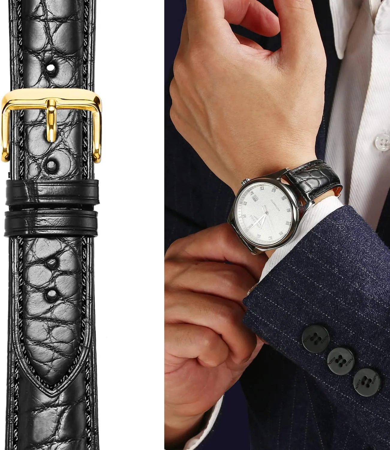 Moran Alligator Leather Quick Release Watch Band 18mm 19mm 20mm 22mm 23mm 24mm Replacement Genuine Crocodile Leather Loop SmartWatch Strap for Men Women