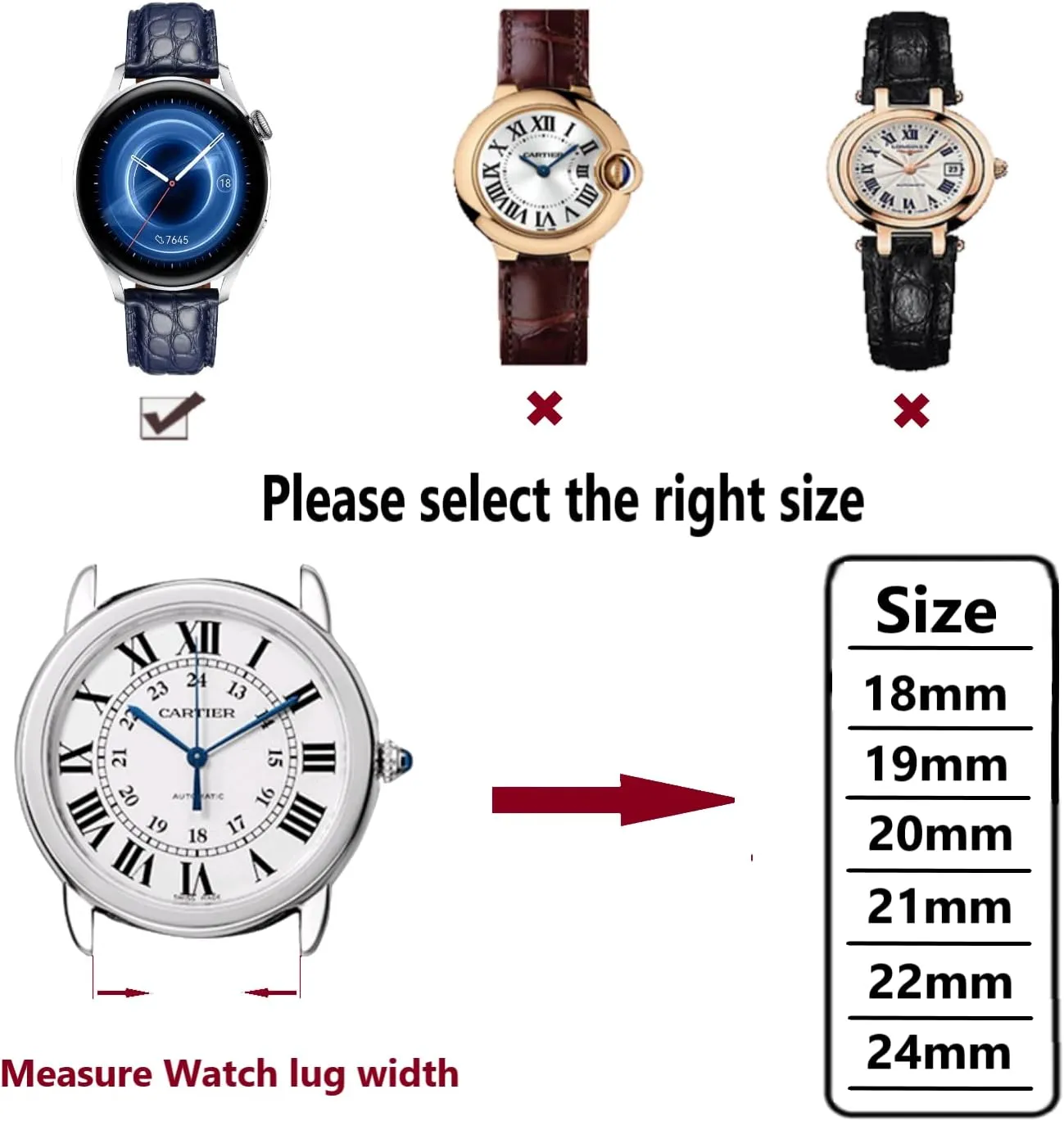 Moran Alligator Leather Quick Release Watch Band 18mm 19mm 20mm 22mm 23mm 24mm Replacement Genuine Crocodile Leather Loop SmartWatch Strap for Men Women