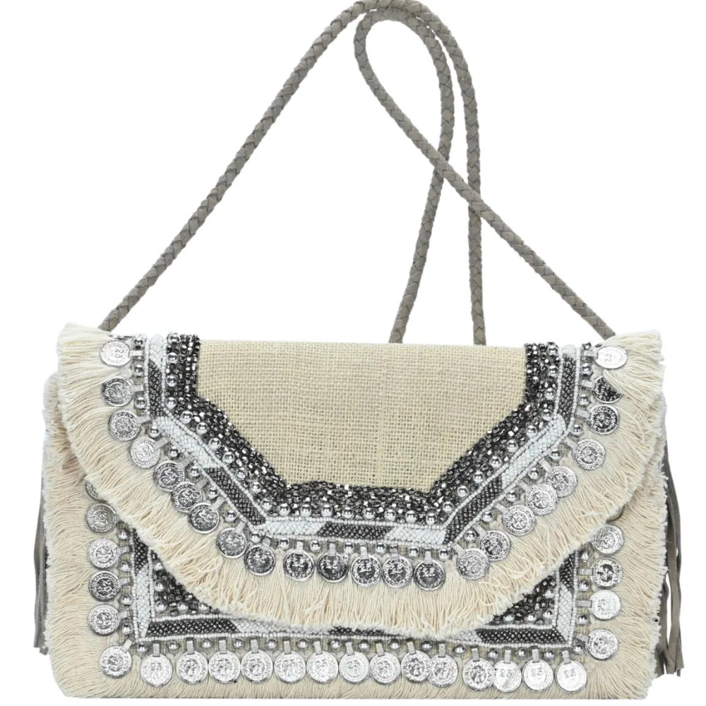 Moroccan Nights Embellished Straw Clutch