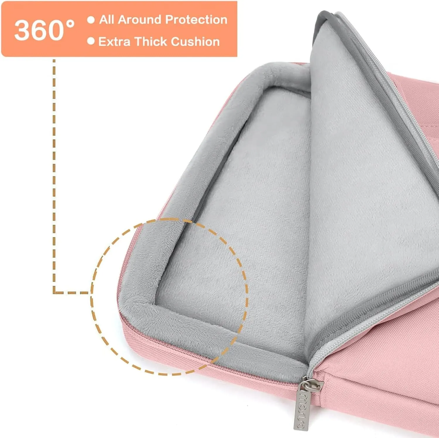 MOSISO 360 Protective Laptop Shoulder Bag Compatible with MacBook Air/Pro,13-13.3 inch Notebook,Compatible with MacBook Pro 14 inch 2023-2021,Side Open Sleeve with 3 Front Pockets&PU Handle&Belt, Pink