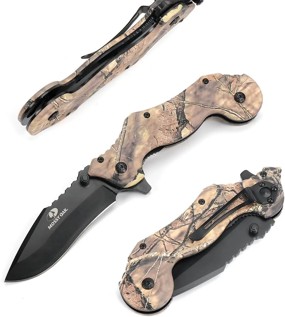 MOSSY OAK Folding Tactical Pocket Knife for Men, Camo Pocket Knife with 3 Inch Stainless Steel Drop Point Blade, EDC Tool with Clip