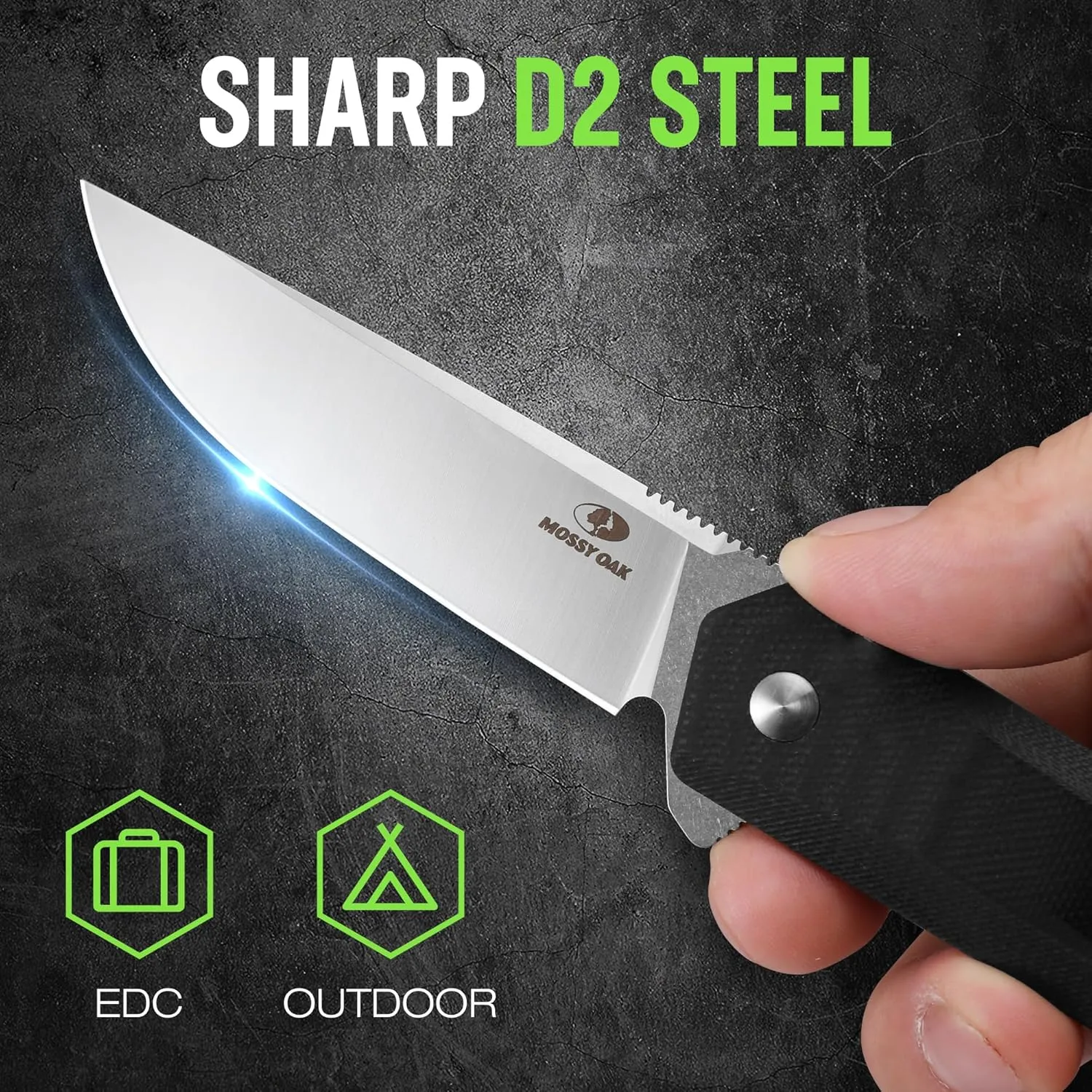 MOSSY OAK Pocket Folding Knife, 3.5-Inch D2 Steel Drop Point Blade, G10 Handle, Small EDC Knife with Belt Clip for Camping, Hiking (Black)