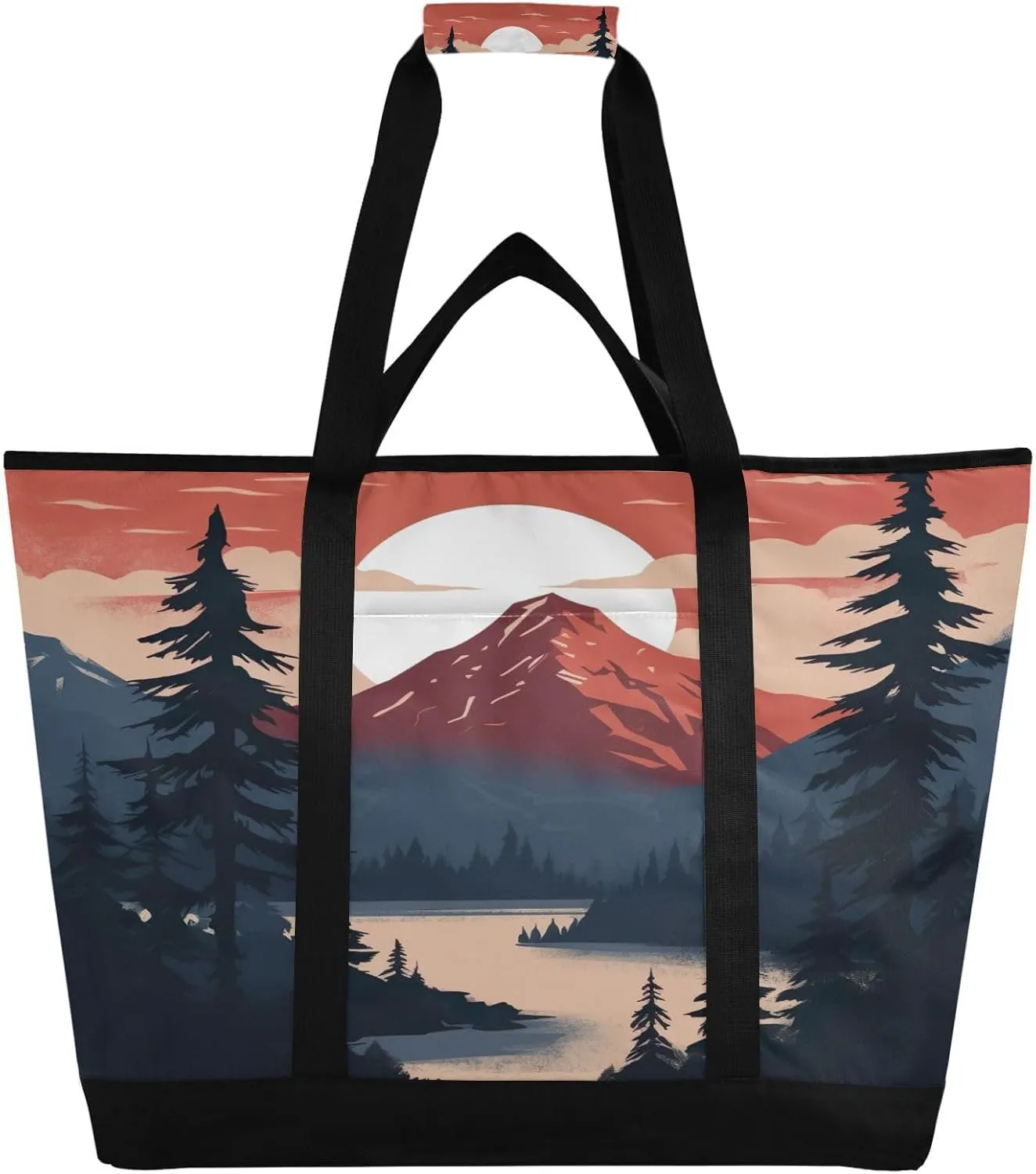 Mountain Moon Landscape Reusable Insulated Lunchbox Cooler Bag, Leakproof Kitchen Grocery Bag Collapsible Portable Cooler Tote Bag for Picnic, Camping, Office, Travel